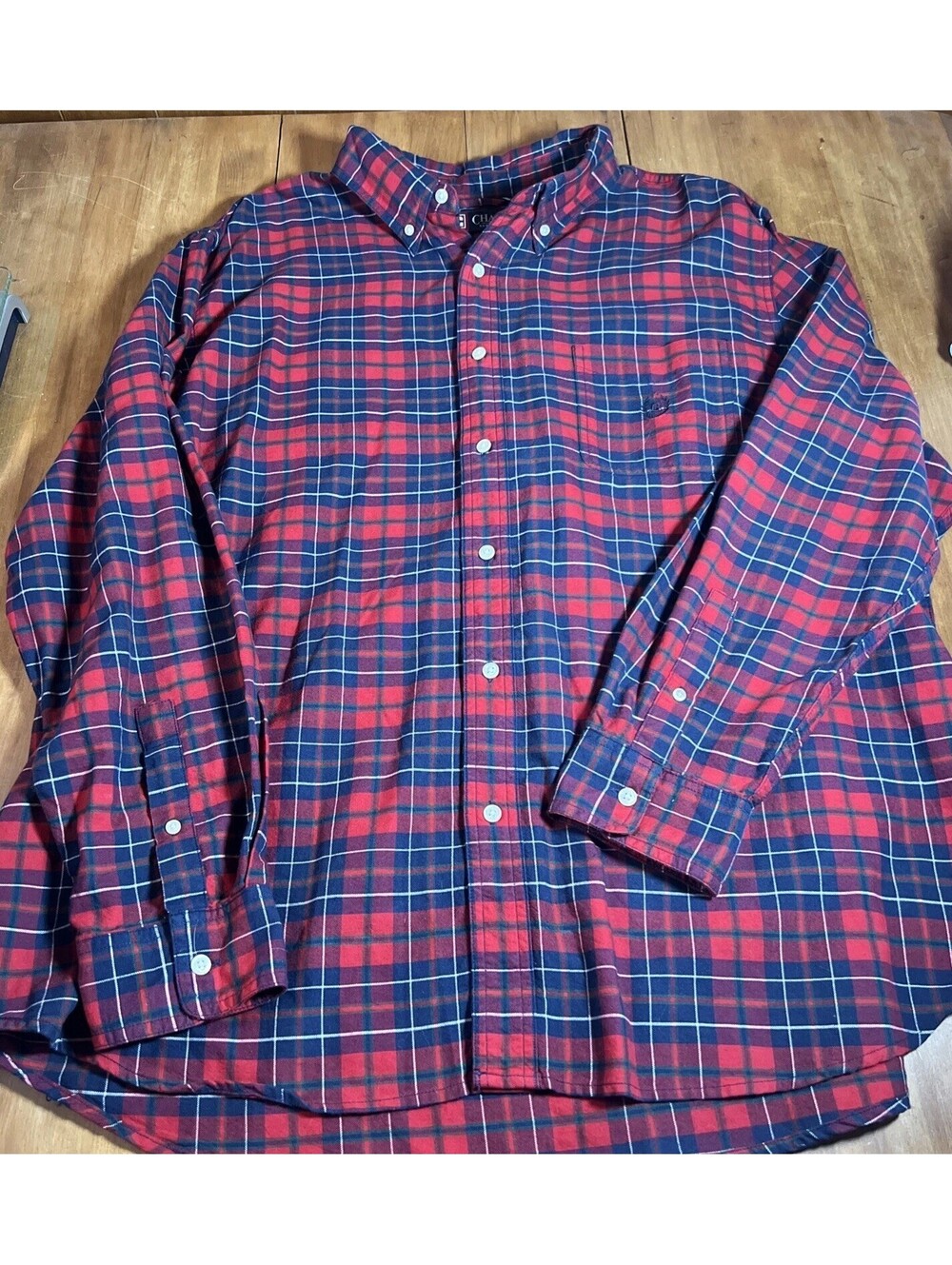 Chaps Men’s Navy & Red Plaid Long sleeve Button Down Shirt Sz XXL